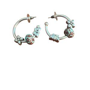 Silver Tone Hoop Earrings Add A Charm Floral Beads Butterfly Removable 1.25"